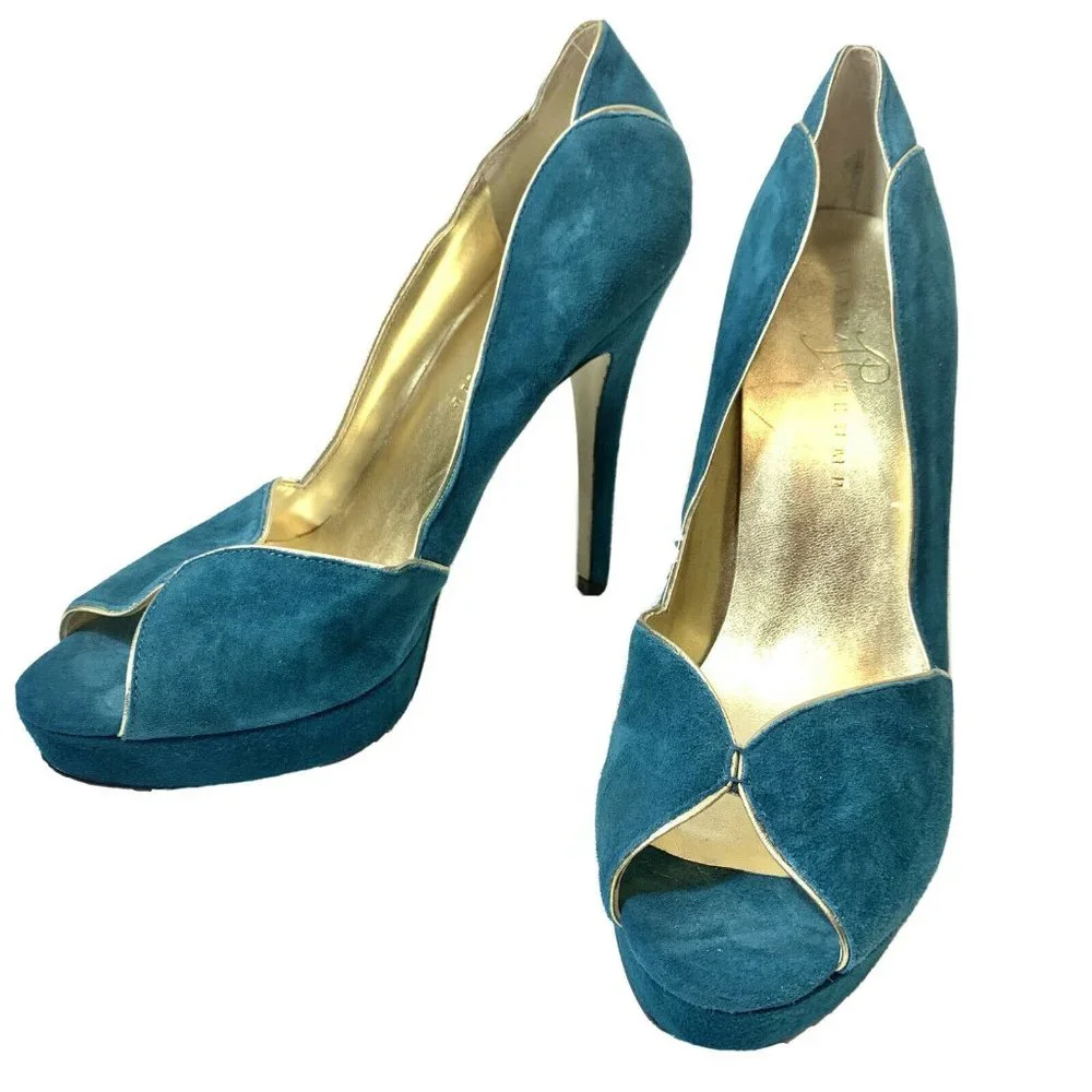 Ivanka Trump Italiza‎ Leather Teal Platform Heels